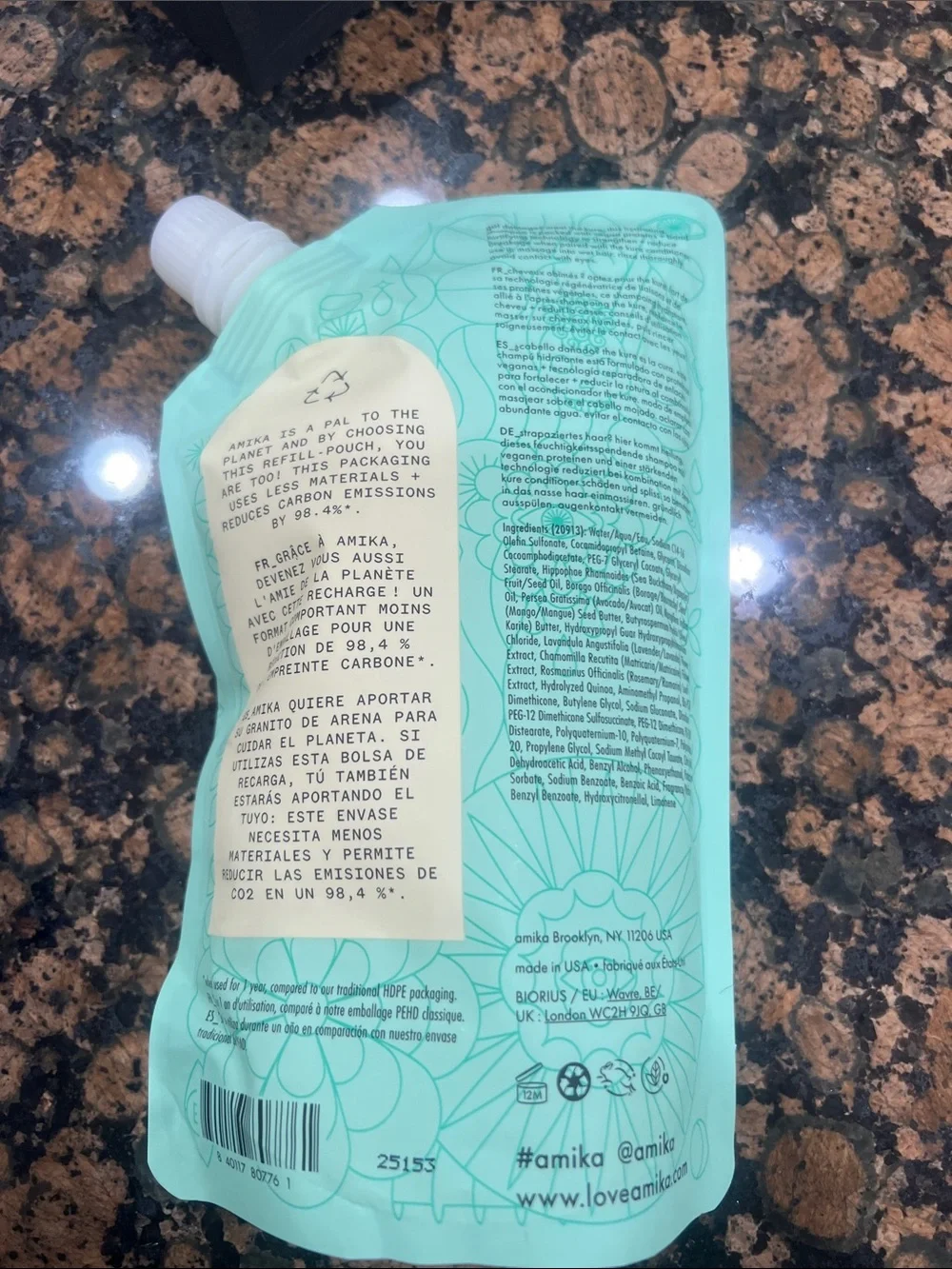 amika The Kure Strength-Repair Shampoo Refill - Mint Green Pouch